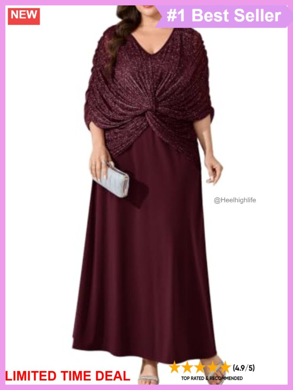 Plus Size Sparkly Mesh Cape Ruched Maxi Formal Evening Gown Wedding Guest Dress
